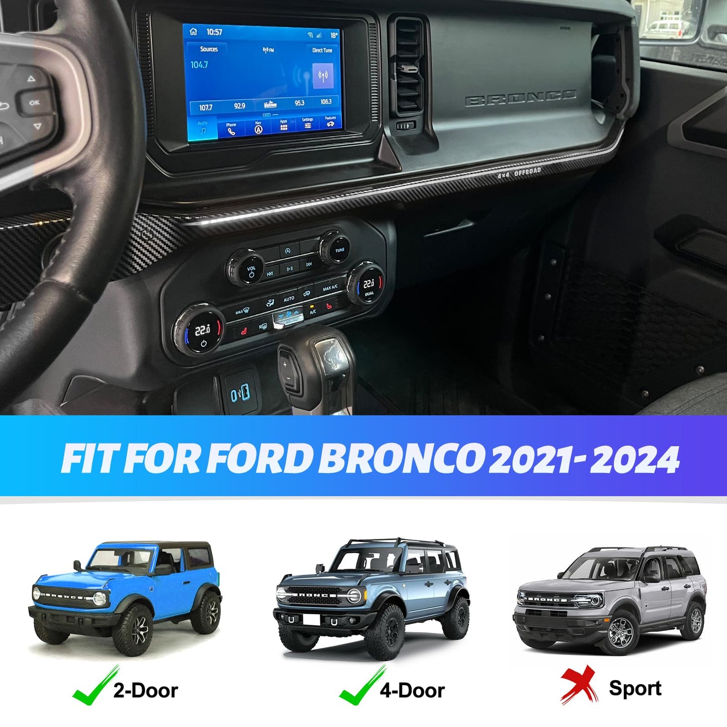 Car Interior Atmosphere Light 7 Colors LED Strip Lights for Center Control Passenger Position (21-24 Ford Bronco, Not for Sport）