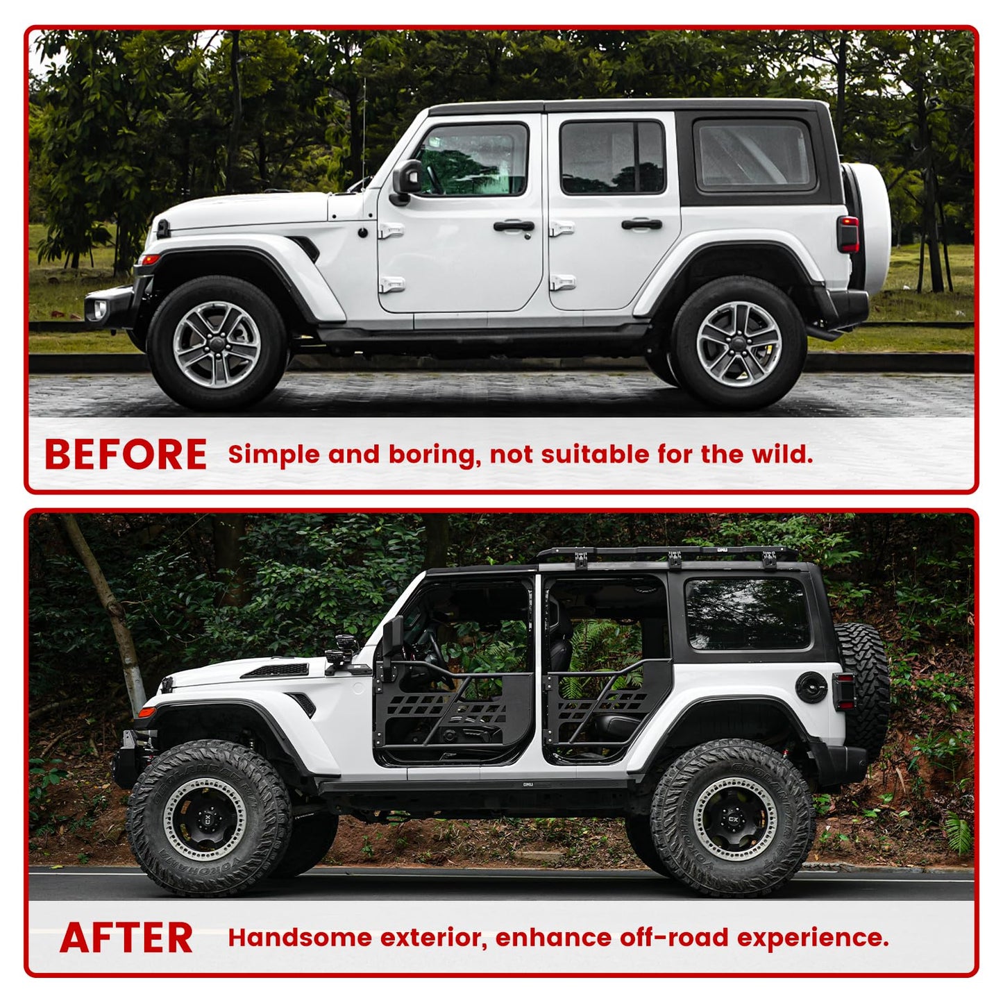 Steel Tubular Doors Tube Doors Tubular Half Doors with Adjustable Rearview Mirrors Compatible with 2018-2024 Jeep Wrangler JL JLU & Gladiator JT 4 Door Models - Off-Road Trail Adventure