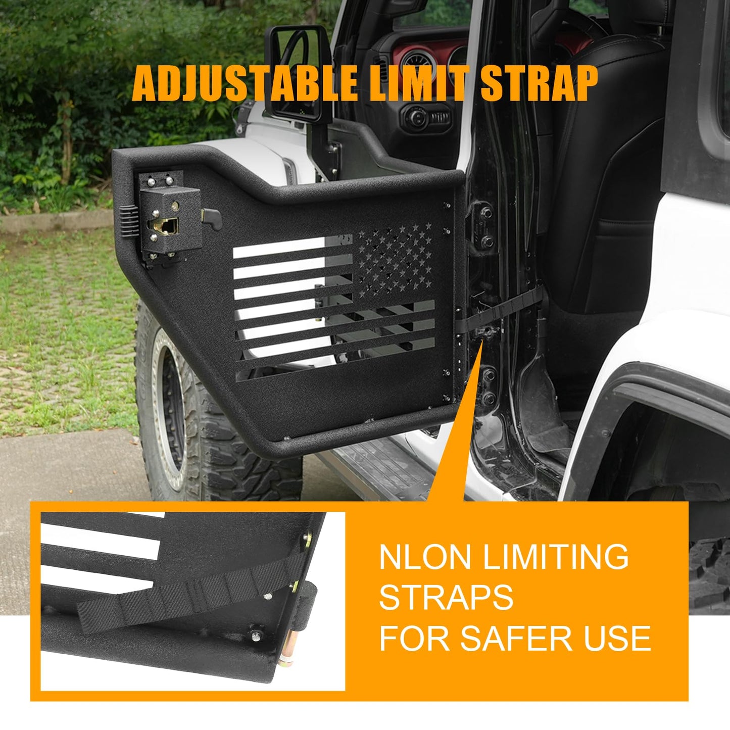 Tube Doors Compatible with 2018-2024 Jeep Wrangler JL JLU 4-Door models Tubular Half Doors with USA Flag Logo