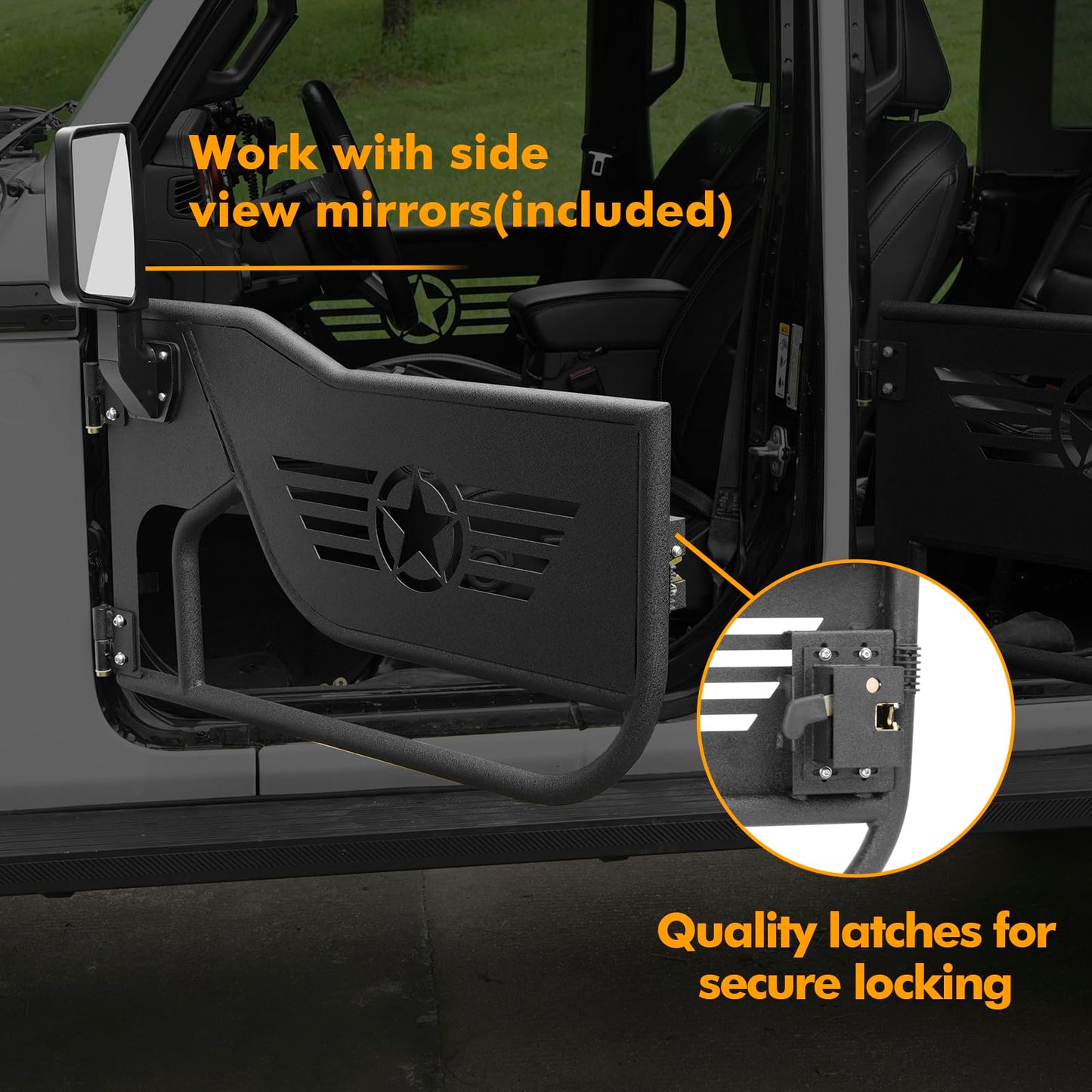 MAIKER Steel Tubular Half Doors with Side View Mirrors Compatible with 2018-2024 Jeep Wrangler JL Unlimited 4-Door, Off-Road Trail Adventure Front & Rear Tube Doors Five Star Pattern