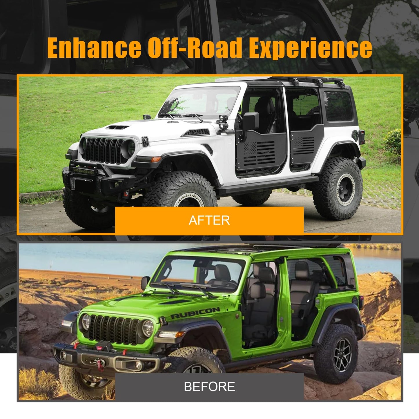 Tube Doors Compatible with 2018-2024 Jeep Wrangler JL JLU 4-Door models Tubular Half Doors with USA Flag Logo