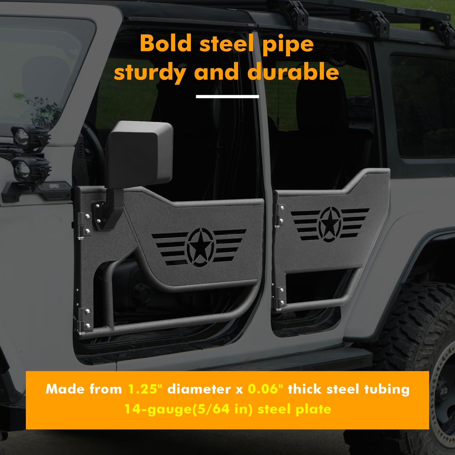 MAIKER Steel Tubular Half Doors with Side View Mirrors Compatible with 2018-2024 Jeep Wrangler JL Unlimited 4-Door, Off-Road Trail Adventure Front & Rear Tube Doors Five Star Pattern