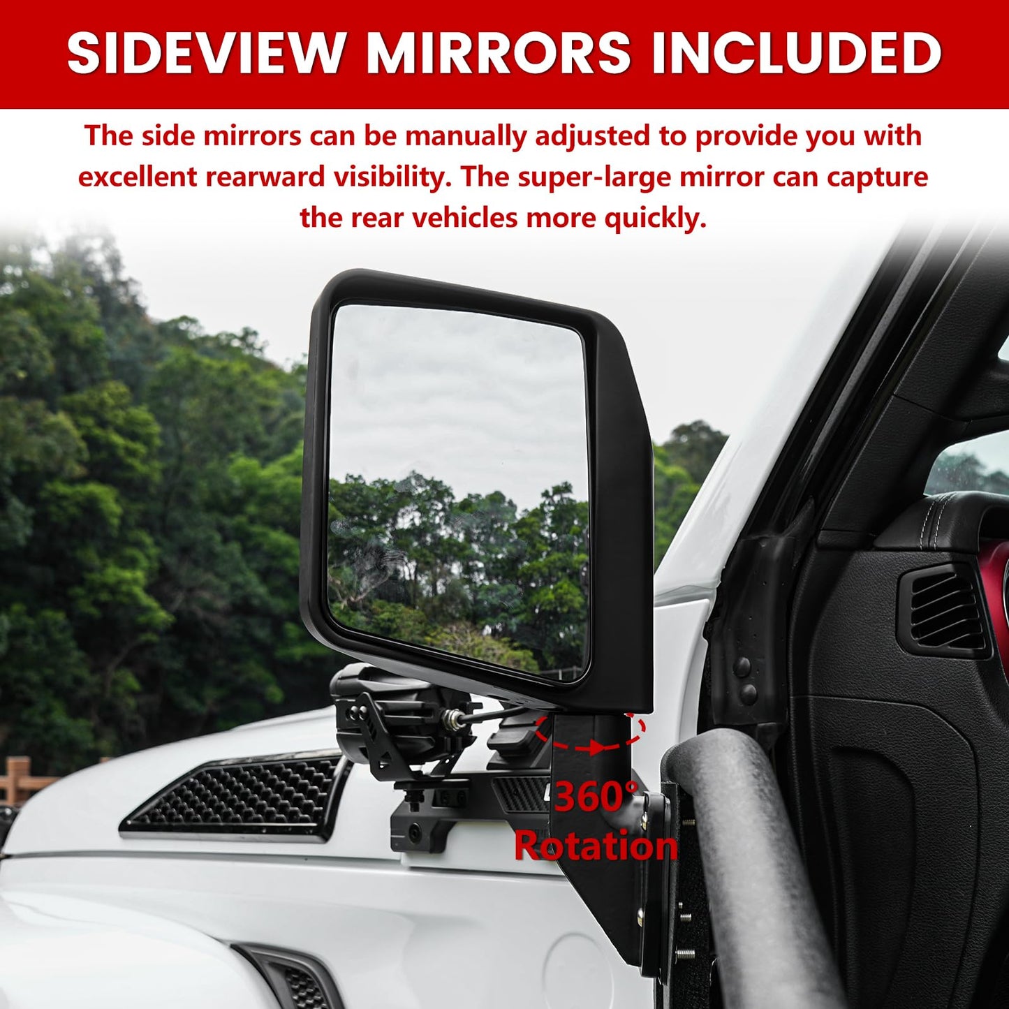 Steel Tubular Doors Tube Doors Tubular Half Doors with Adjustable Rearview Mirrors Compatible with 2018-2024 Jeep Wrangler JL JLU & Gladiator JT 4 Door Models - Off-Road Trail Adventure