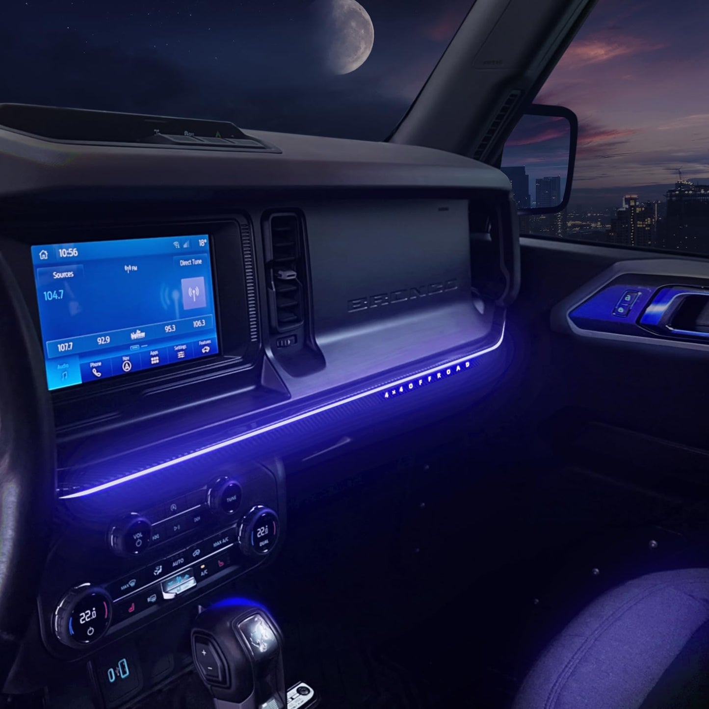 Car Interior Atmosphere Light 7 Colors LED Strip Lights for Center Control Passenger Position (21-24 Ford Bronco, Not for Sport）