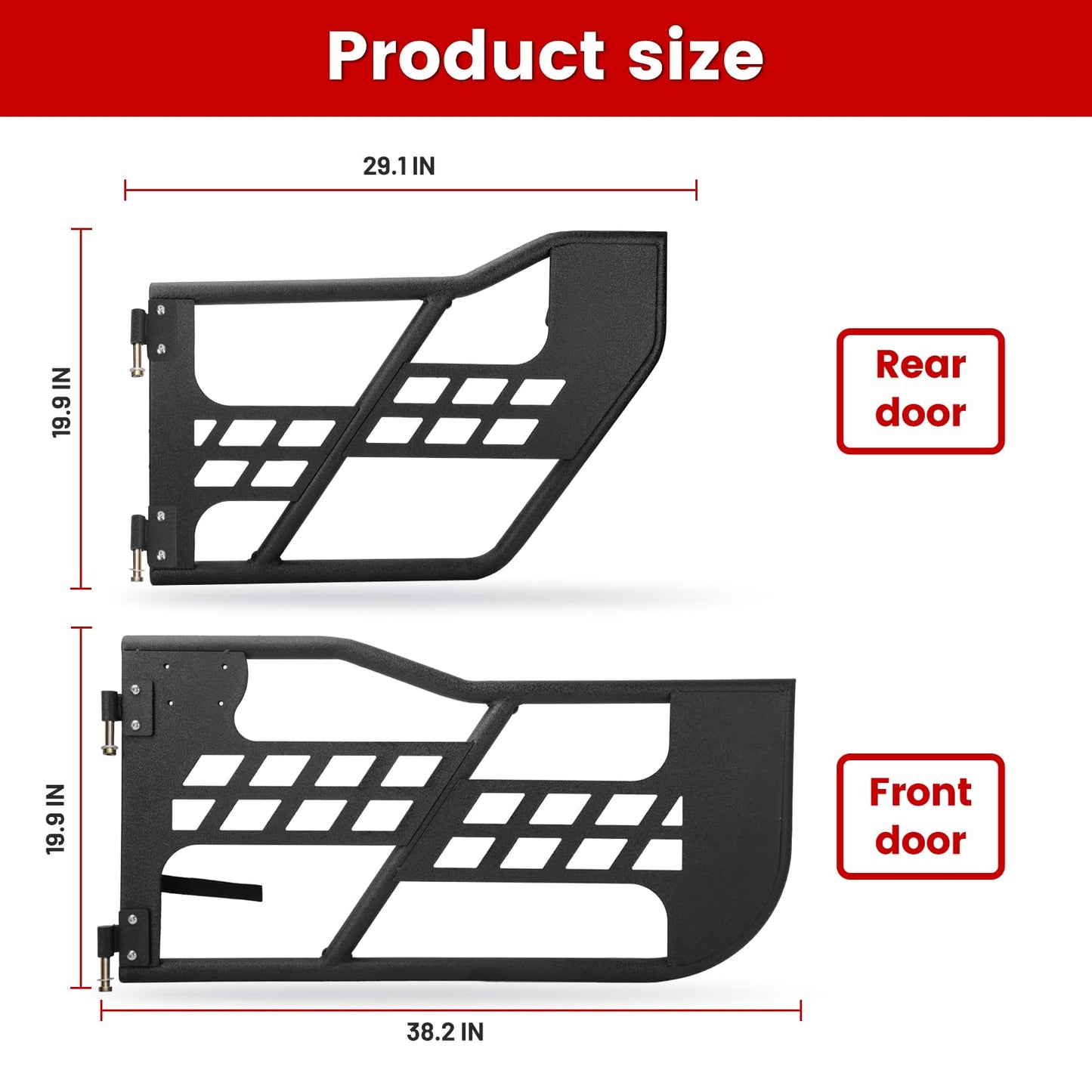 Steel Tubular Doors Tube Doors Tubular Half Doors with Adjustable Rearview Mirrors Compatible with 2018-2024 Jeep Wrangler JL JLU & Gladiator JT 4 Door Models - Off-Road Trail Adventure