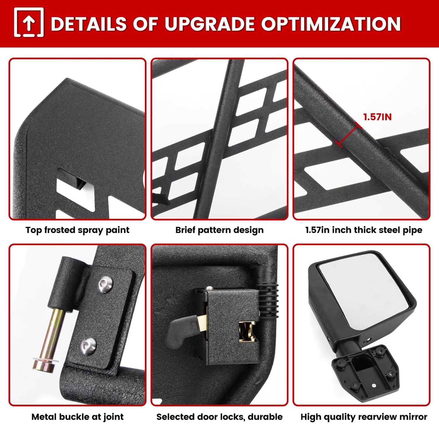 Steel Tubular Doors Tube Doors Tubular Half Doors with Adjustable Rearview Mirrors Compatible with 2018-2024 Jeep Wrangler JL JLU & Gladiator JT 4 Door Models - Off-Road Trail Adventure