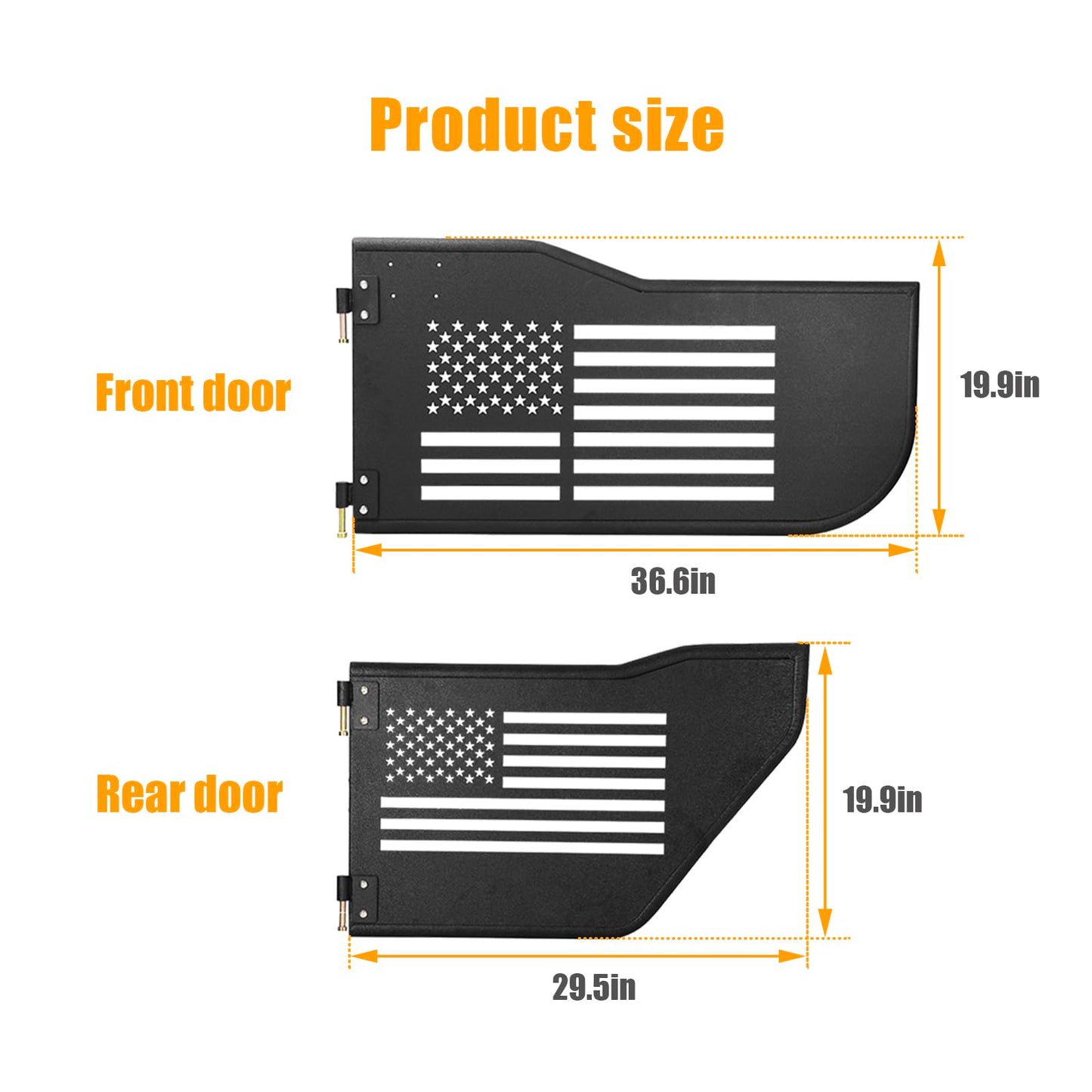 Tube Doors Compatible with 2018-2024 Jeep Wrangler JL JLU 4-Door models Tubular Half Doors with USA Flag Logo
