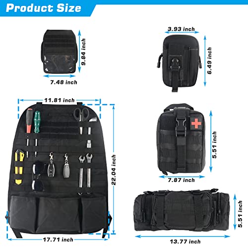 Universal Tactical Vehicle Seat Back Organizer with 3 Detachable Molle Pouch Medical Pouch, Tool Pouch, Large Admin Pouch Vehicle Panel Organizer Storage Bag for All Vehicle