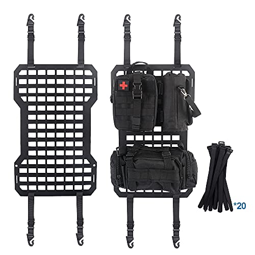 Tactical Rigid MOLLE Panel Seat Cover with MOLLE Medical First Aid Kit & Portable Water Bottle Bag & Tactical Equipment Storage Pouches & 20 Fastening Tape(2 pcs)