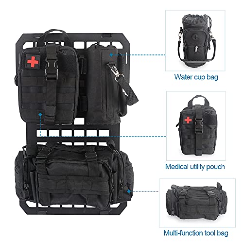 Tactical Rigid MOLLE Panel Seat Cover with MOLLE Medical First Aid Kit & Portable Water Bottle Bag & Tactical Equipment Storage Pouches & 20 Fastening Tape(2 pcs)