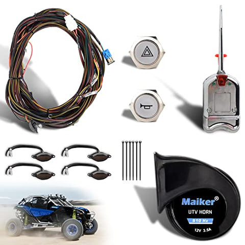 MAIKER Universal UTV Turn Signal Kit, Street Legal Kit with Amber/Red LED lights, 510Hz Horn Kit, Column Turn Switch, Emergency Switch Compatible with Honda Pioneer, Polaris RZR, Can-Am, Kawasak