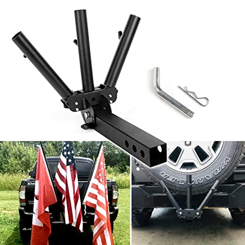 Universal Hitch Mount 3 Flag Pole Holder Compatible with Jeep, SUV