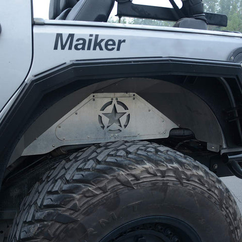 MAIKER Rear Inner Fender Liners for 2007-2017 Jeep Wrangler JK 4WD Five Star logo Lightweight Aluminum Design Black